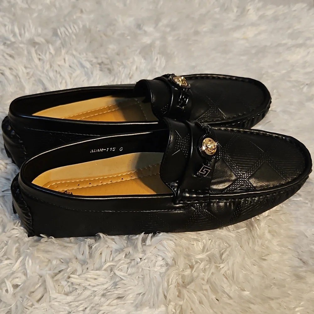 Black and Gold Slip-On Loafers‎ with Horsebit Detail